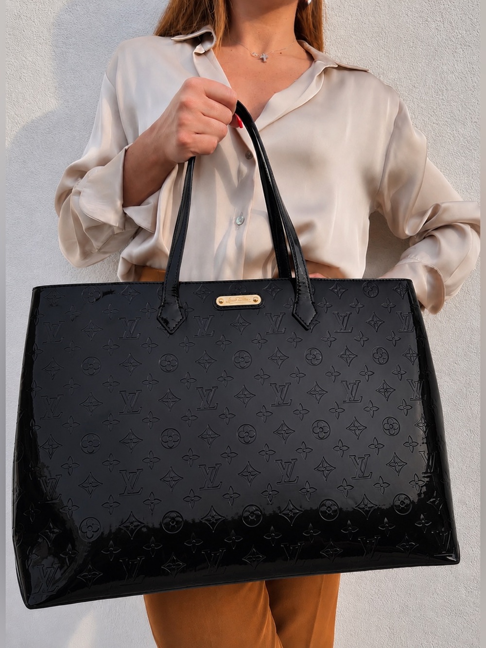 LOUIS VUITTON LV Monogram Vernis Wilshire GM Large Tote Purse Travel Bag